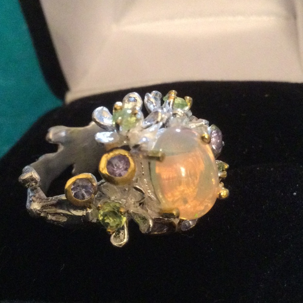 ⭐️Genuine Natural Fiery Opal & Tanzanite Ring - Picture 12 of 13